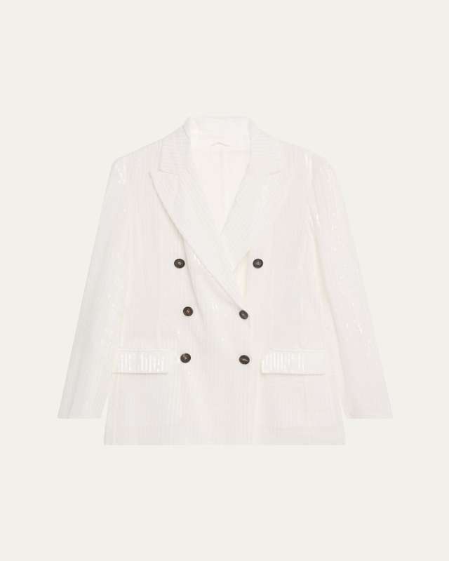 Sequined Stripe Double-Breasted Organza Jacket